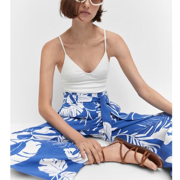 MANGO Tropical Print Flowy Wide Leg Trousers Blue and White Size XS - Picture 10 of 14